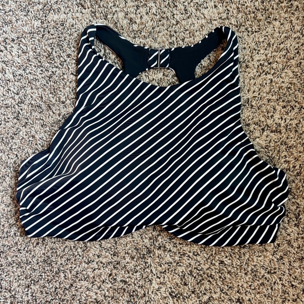 Athleta Maldives high neck bikini top black white stripe 38D/DD